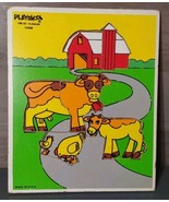 Vintage Playskool Wooden Puzzle Farm Animals 6pcs Cows Chickens 186-02 - $12.20