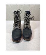 Sorel Women&#39;s PDX Boot Wedge Lace Up Bootie Black Leather Tan Canvas Size 8 - $79.95