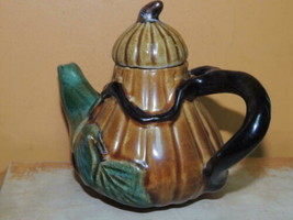 Vintage Gourd shaped Teapot 4.75&quot;x6&quot;x3.5&quot; brown green Vintage asian Chinese - £23.30 GBP