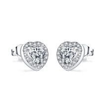 Simple Rhinestone Love Heart Stud Earrings Necklace Suit Jewelry Graceful Person - £10.39 GBP
