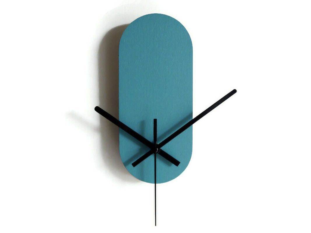 Turquoise Wooden Wall Clock, Noiseless Minimalist Design, Small Modern T... - $24.00