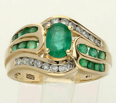 2.75Ct Oval Emerald &amp; Diamond Wave Engagement Wedding Ring 14K Yellow Gold Over - £81.60 GBP