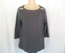 Croft &amp; Barrow top Medium black gray geometric print 3/4 sleeves - £10.22 GBP