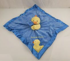 Carters Blue Quack Duck Satin Edge Back Baby Security Blanket Lovey Toy Squeaks - £31.06 GBP