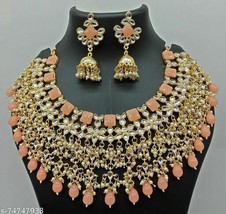 Peach chowki with jhalar kundan necklace set Jewellery Set Kundan Jewelry set - £32.08 GBP