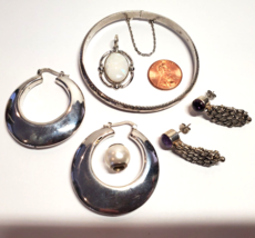 Sterling 925 Silver Lot Amethyst Opal Stones Earrings Pendant Bracelet 33.8 Gram - £66.68 GBP