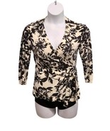 Banana Republic Womens Small Cream Black Floral Print Wrap Sweater Classic  - $19.80