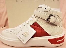 GEOX High Top Sneakers Respira Ottaya Sz-10 Leather White/Scarlet Red - £102.99 GBP