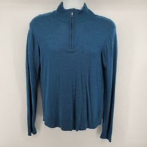 Qi New York Cashmere Wool Sweater Size M 1/4 Zip Blue Aqua - £26.06 GBP