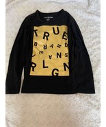 True Religion Youth Kids Metallic Gold Box Logo Black Long Sleeve T Shir... - $398.96 MXN