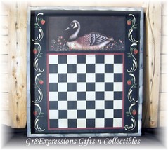 P Ri Mi Ti Ve Folk Art Goose Checkerboard Gameboard Plaque - £17.29 GBP