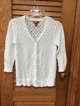 Arizona Jeans XL (14/16) 3/4 Sleeve Button Cardigan V-Neck White Sweater - $6.25