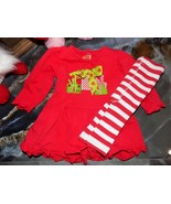 Mud Pie Red/Green Present Ruffles LS Shirt W/Striped Bottoms Size 0/6 Mo... - $27.16 CAD