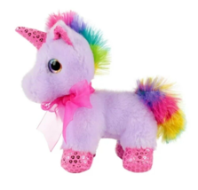 Way to Celebrate Valentine&#39;s Day Unicorn Baby Purple &amp; Rainbow Pink Bow ... - $9.87