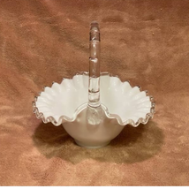 Vintage Fenton Silver Crest Ruffled White Milk Glass Decorative Basket (... - £17.78 GBP
