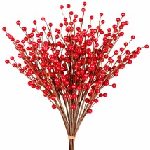 12 Pack Christmas Red Berry Twig Stem, Artificial Burgundy Berry Picks For Chris - £25.30 GBP