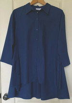 Joan Rivers Dark Teal Hi-Low Hem Flowy ButtonUp Size M Shirt Back Inverted Pleat - £27.69 GBP