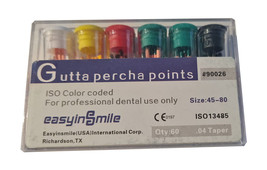 Gutta Percha Points ISO13485 Color Coded .04 Taper 45 to 80 pts USA #90026 60 un - £7.05 GBP