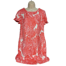 Grace Elements Shift Dress Small Orange White Paisley Boat Neck Short Sl... - £20.60 GBP