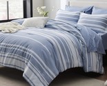 Bed In A Bag Full Size 7 Pieces, Blue White Striped Bedding Comforter Se... - £72.68 GBP