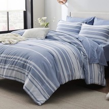 Bed In A Bag Full Size 7 Pieces, Blue White Striped Bedding Comforter Se... - £72.67 GBP