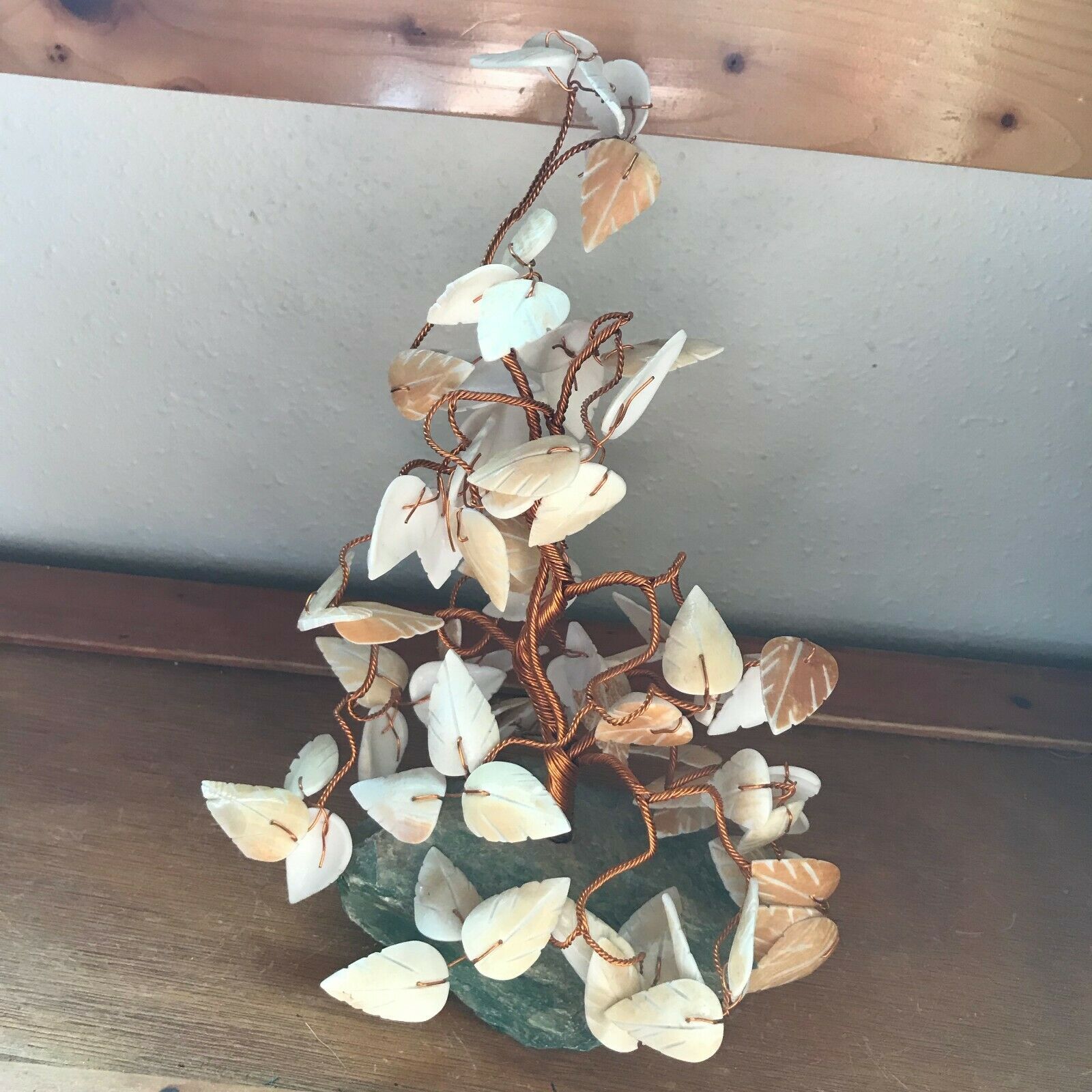 Primary image for Unique Wound Copper Wire Tree with Carved Seashell Leaves on Green Aventurine St