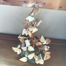 Unique Wound Copper Wire Tree with Carved Seashell Leaves on Green Avent... - $23.95