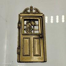 Vintage Signed JJ Cat Dog Door Open Articulated 3D Brooch Pin Gold Tone - £20.52 GBP