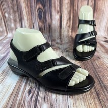 SAS Wedge Sandals TABBY Womens 6.5 M Black Leather Triple Strap Slingback Shoes - £37.96 GBP