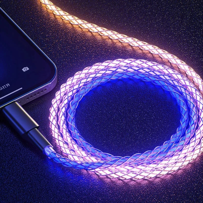 Play Mobile Phone Cables RGB Glowing Charging Cables LED Light Micro USB Type C  - £23.18 GBP