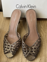 Calvin Klein Slip On Gold/Beige Whipsnake Open Toe Wedge Shoes Womens Sz 7.5 M - £21.20 GBP