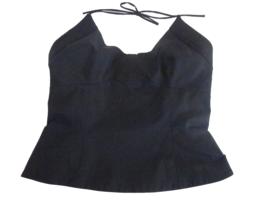 MNG Haulter Cropped Top Size Large Black Tie Zip Close Sleeveless Solid - £7.05 GBP