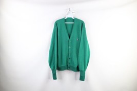 Vtg 70s Streetwear Mens Large Distressed Kurt Cobain Knit Cardigan Sweater Green - £46.57 GBP