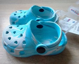 Baby Crocs with Hearts, Cute Blue Shoes, Sandals, Infants Cloggs 15-18 months - £8.77 GBP