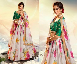 White Organza Silk Lehenga Choli for Women,Bollywood Floral Print Indian Lengha - £80.41 GBP