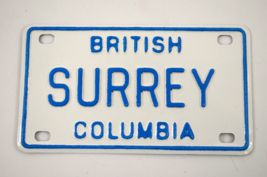 Surrey British Columbia Souvenir License Plate Miniature Bike Metal BC 1... - $7.37