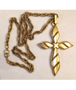 CROWN TRIFARI Satin Matte Gold Plated CROSS PENDANT on 24 inch CHAIN NEC... - €68,26 EUR
