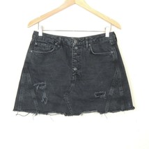 We the Free Black Jean Mini Skirt Size 30 Button Fly Distressed Destroye... - $29.69