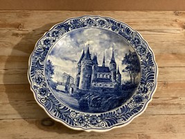 Delft Blue Hand Painted Mansion Collectible Display Wall Hanging Round  12”Plate - £157.48 GBP