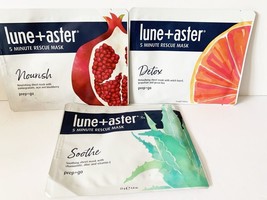 3 Lune+Aster 5 Minute Rescue Sheet Masks - Hydrate, Soothe, Detox 2.4oz Nwob - £15.02 GBP