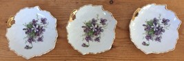 Set of 3 Vintage Antique Japan Porcelain Floral Violets Gold Small Plate... - £29.05 GBP