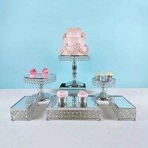 6pc Silver Metal Mirrored Wedding Decoration Birthday Dessert Cake Stands - £148.23 GBP