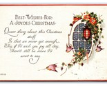 Winter Window Birds Ivy Lantern Joyous Christmas DB Postcard R10 - $3.51