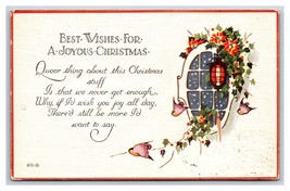 Winter Window Birds Ivy Lantern Joyous Christmas DB Postcard R10 - £2.77 GBP