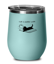 Wine Tumbler Stainless Steel Insulated Funny Life Is Better With Coffee Cats  - £19.94 GBP