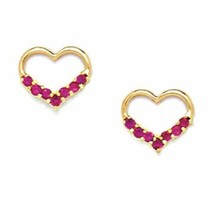 Women/Children&#39;s Stylish 14K YG Ruby July Birthstone Heart Shape Stud Earrings - £50.94 GBP