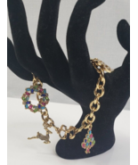 Marked NRO Gold Tone Chrismas Rhinestone Crystal Charm Braclet - $44.39 CAD