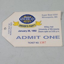 Super Bowl XXVI Souvenir Ticket Drivers Party Minneapolis MN January 1992 - £6.27 GBP