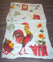 Vintage 1970s FARM ROOSTER Colorful Screen Printed Linen Tea Kitchen Towel - £27.37 GBP