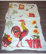 Vintage 1970s FARM ROOSTER Colorful Screen Printed Linen Tea Kitchen Towel - $47.54 CAD